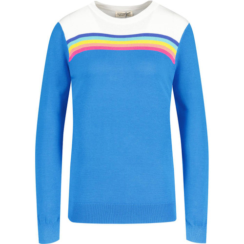 sugarhill brighton womens rita retro rainbow split stripe crew neck jumper blue
