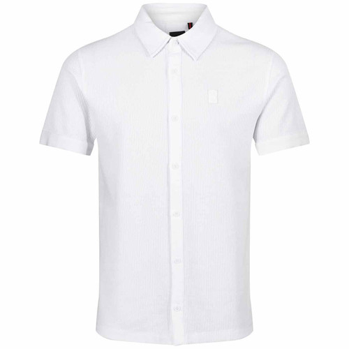 Luke Larry Retro Textured Ribbed Polo Shirt in White M751401