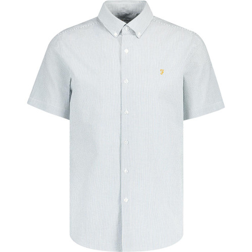 farah vintage mens lewis pinstripe seersucker short sleeve shirt dark green