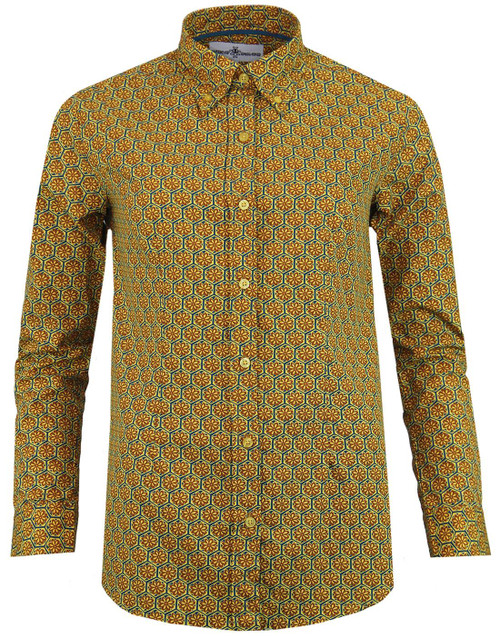 madcap england saffron floral hexagon shirt teal