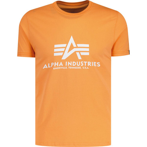 alpha industries mens retro large logo print crew neck tshirt tangerine