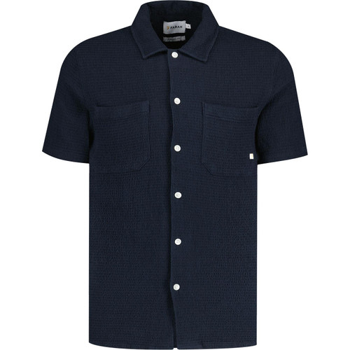 farah vintage mens astro waffle texture double weave short sleeve shirt true navy
