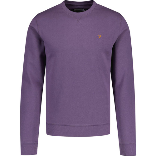 farah vintage mens tim crew neck plain coloured cotton sweatshirt slate purple