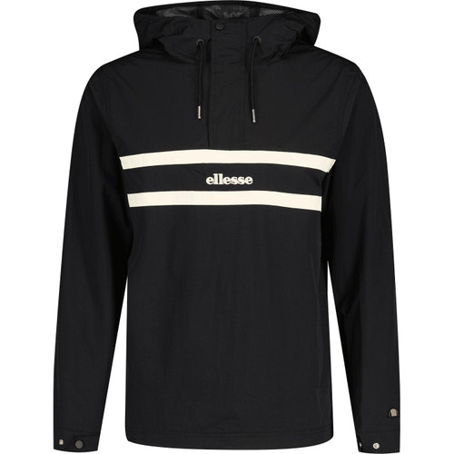 ellesse mens olivieri contrast chest stripes hooded overhead jacket black