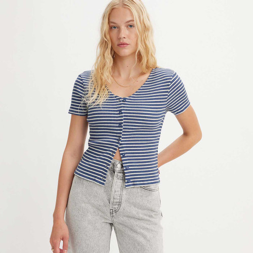 Levi's Monica Penny Stripe Ribbed Top in Blue and White A71820005