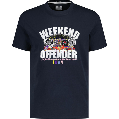 weekend offender mens pyramid glastonbury graphic embroidery crew neck tshirt navy