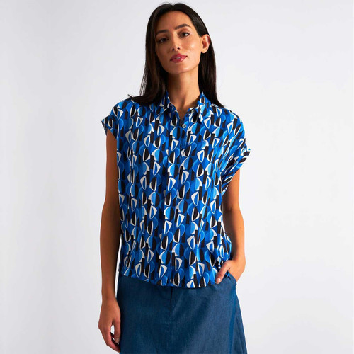 Louche Abinaya Mid Century Retro Print Shirt in Blue