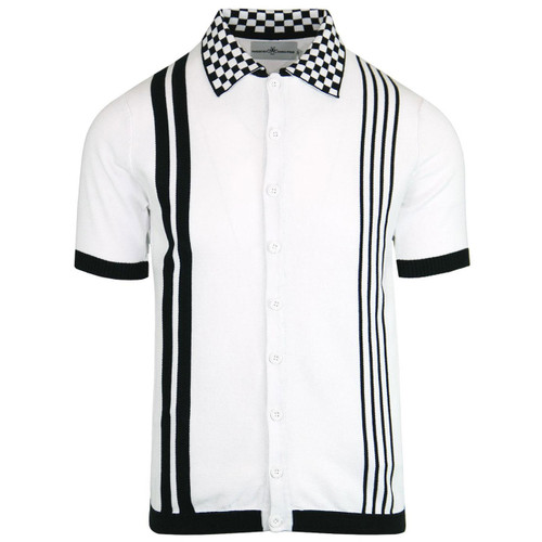 Madcap England Charlie Ska Checkerboard Collar Knitted Stripe Mod Polo Main View