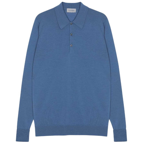 John Smedley Dorset Knitted Polo Shirt in Riviera Blue