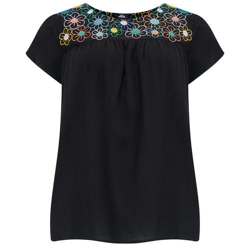 Sugarhill Brighton Brook Rainbow Flowers Tunic Top in Black T0816