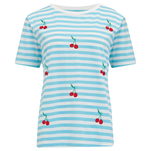 Sugarhill Brighton Maggie Cherry Striped T-Shirt in Blue/White T0809