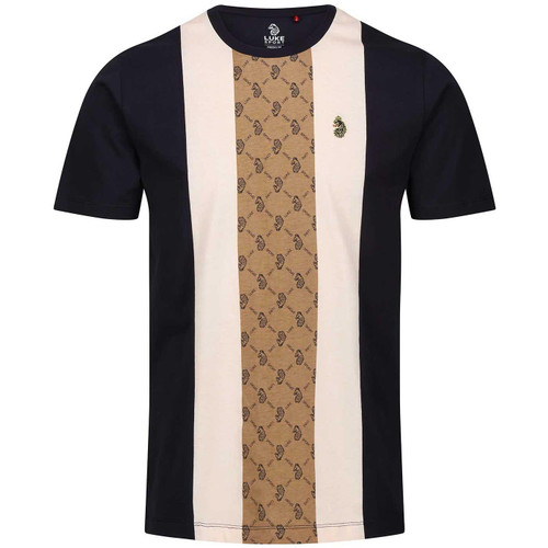 Luke Kane Overprinted Stripe Panel T-shirt in Dark Navy M750150