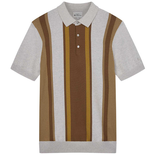 Ben Sherman Vertical Stripe Knitted Polo Shirt in Ivory 0075856 015