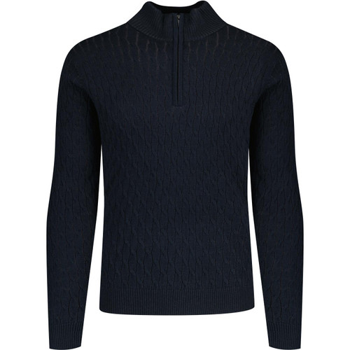 french connection mens cable knit half zip jumper marine blue