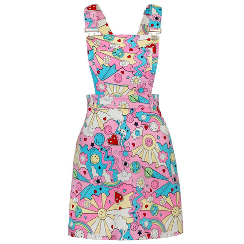 Hell Bunny x Smiley Originals Loulou Pinafore Dress in Pink/Blue SM4002