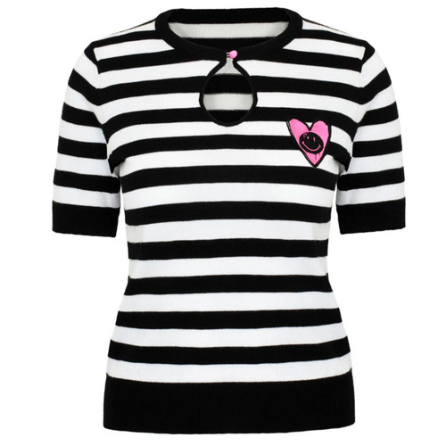 Hell Bunny x Smiley Originals Robbie Striped Top in Black/White