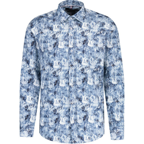 guide london mens electric guitars pattern long sleeve shirt blue white