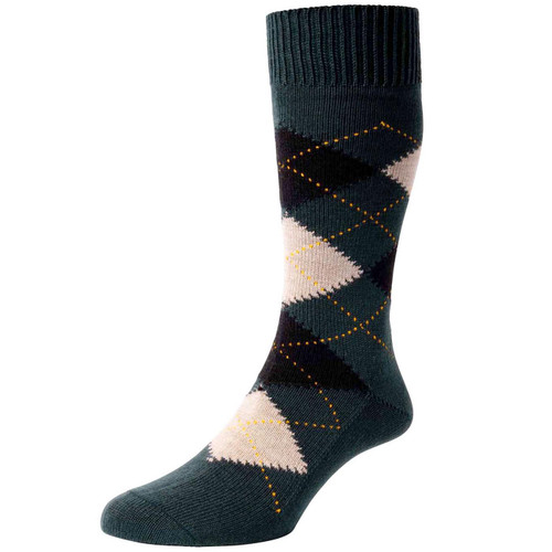Pantherella Racton Made in England Argyle Socks in Racing Green B59100 329