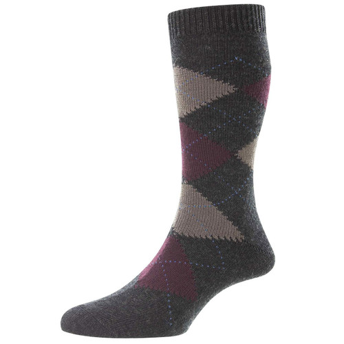 Pantherella Racton Made in England Argyle Socks in Charcoal B59100 315