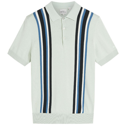 Ben Sherman Retro Vertical Stripe Knitted Polo in Light Green 1012378 063  Ben Sherman Retro Vertical Stripe Knitted Polo in Light Green 1012378 063