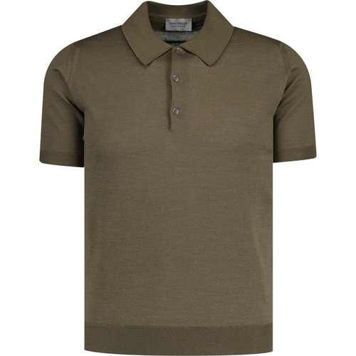 John Smedley Mens Peaks Anglo Indian Gauze Mod Knitted Polo Shirt in Sepia