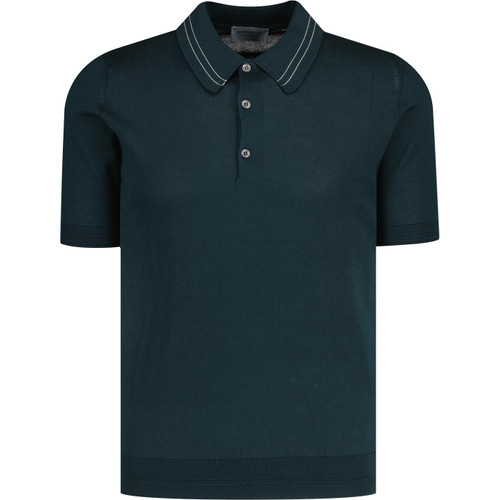 John Smedley Mens Otis Made in England Tipped Knit Polo Shirt in Rainforest Green