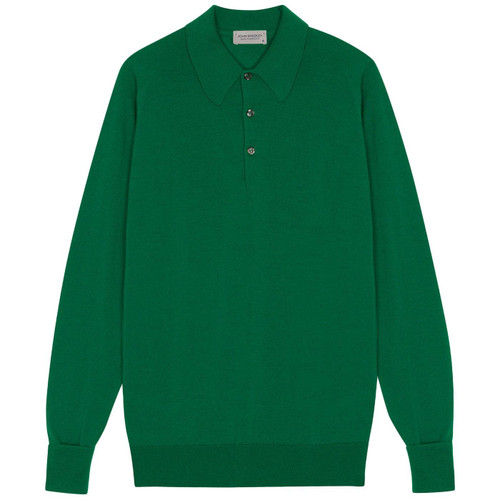 John Smedley Dorset Made in England Mod Knitted Polo Shirt in Sherwood Green