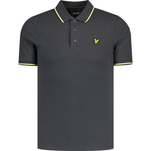 lyle andd scot mens retro mod tipped pique polo tshirt gunmetal grey
