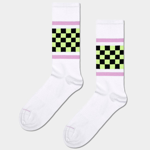 Happy Socks Checked Stripe Sneaker Socks in White P000930 