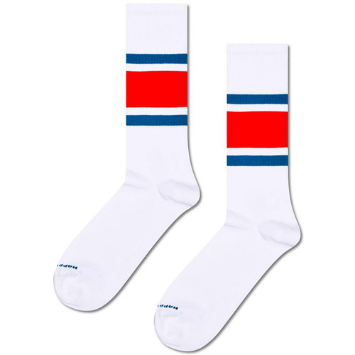 Happy Socks Simple Stripe Sneaker Socks in White and red P002534-1000