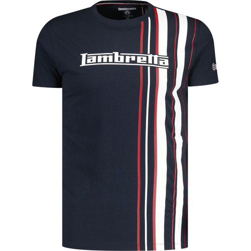 lambretta mens retro multiple racing stripe mod crew neck tshirt navy
