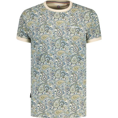 lambretta clothing mens retro 60s paisley pattern ringer neck tshirt wood ash green