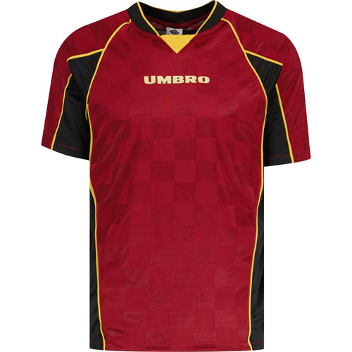 umbro mens panelled retro 90s raglan sleeve football tshirt dark red black