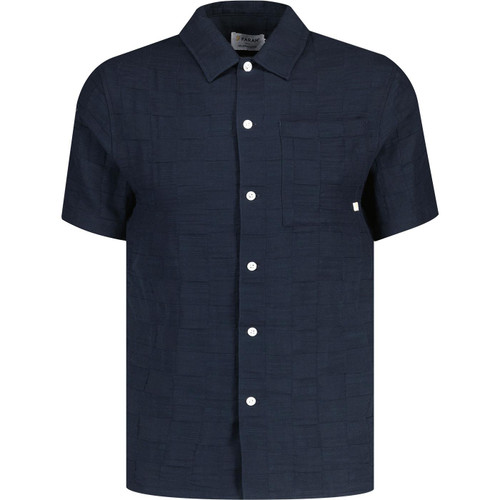 farah vintage mens fleet dobby tonal check short sleeve button through shirt navy