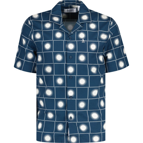 original penguin mens sunshine check dobby cuban collar short sleeve shirt blue wing teal