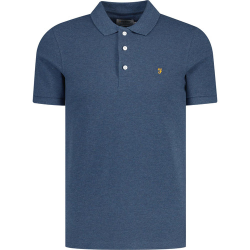 farah vintage mens blanes classic mod plain colour pique polo tshirt cold metal blue marl
