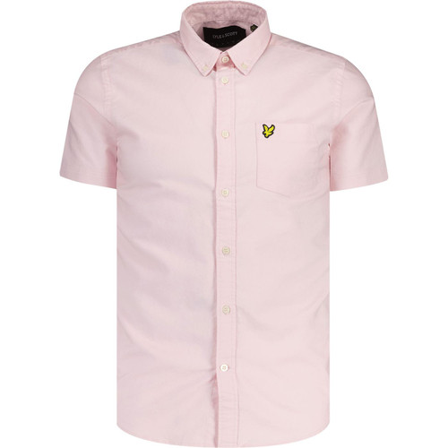 lyle and scott mens plain colour button down short sleeve oxford shirt light pink
