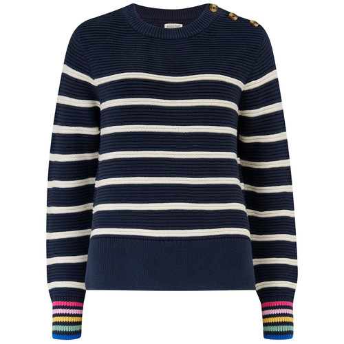 Sugarhill Brighton Rebecca Breton Jumper in Navy/Off-White wiht Rainbow Cuffs