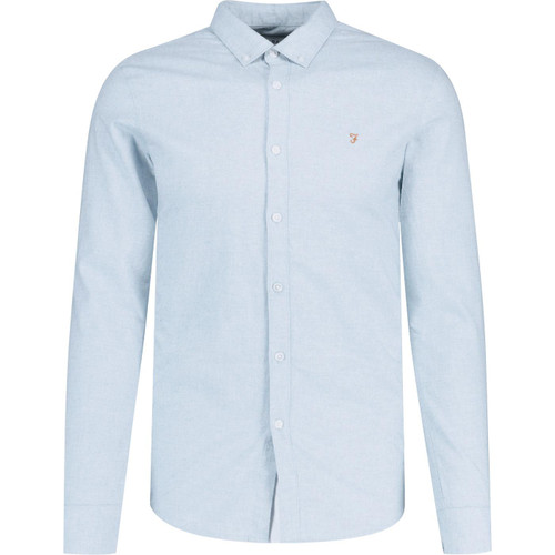 farah vintage mens steen slim fit button down long sleeve organic cotton oxford shirt powder blue marl