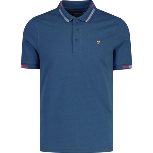 farah vintage mens purdy retro tipped rib polo tshirt cold metal blue