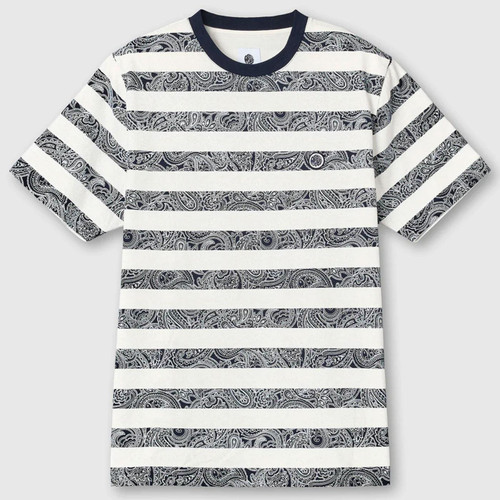 Pretty Green Eclipse Paisley Print Striped T-Shirt in Navy/white