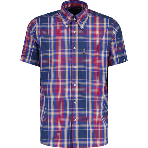 trojan clothing mens multi check mod button down short sleeve shirt port