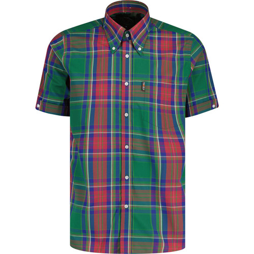 trojan clothing mens multi check mod button down short sleeve shirt green