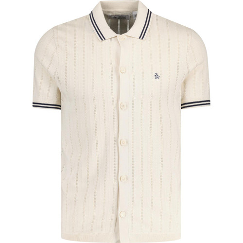 original penguin mens tipped drop needle stripe knit button through polo tshirt birch