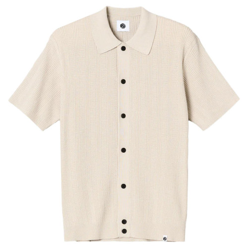 Pretty Green Barker 60s Mod Textured Knitted Polo Shirt in Stone