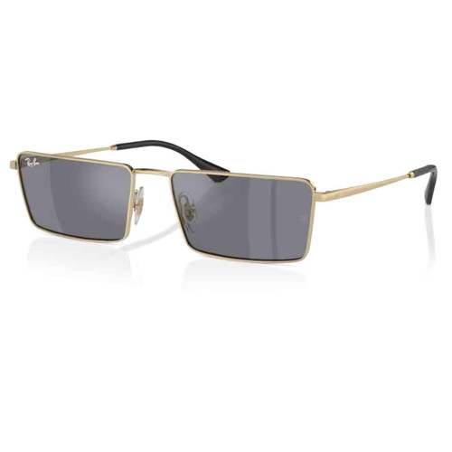 Ray-Ban Emy Retro Rectangular Frame Sunglasses in Light Gold with Dark Grey Flash Silver Lens RB3741 92136V