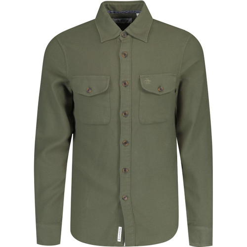 original penguin twin chest pocket loop back long sleeve overshirt olive green