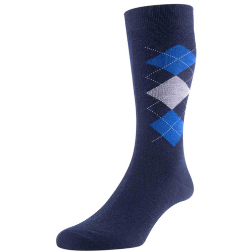 Pantherella Men's Merino Argyle Socks 595656 0001 Locke in Navy/New White