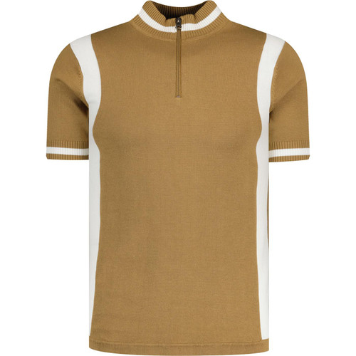 Madcap England Mens Vitesse Retro 60s Mod Stripe Panel Cycling Top in Fall Leaf Brown