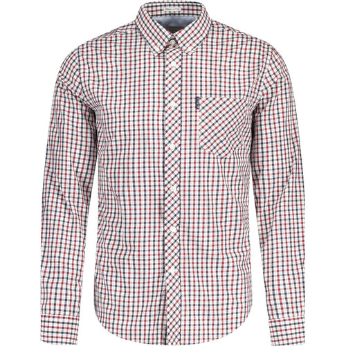 ben sherman mens signature house check button down long sleeve shirt dark red blue